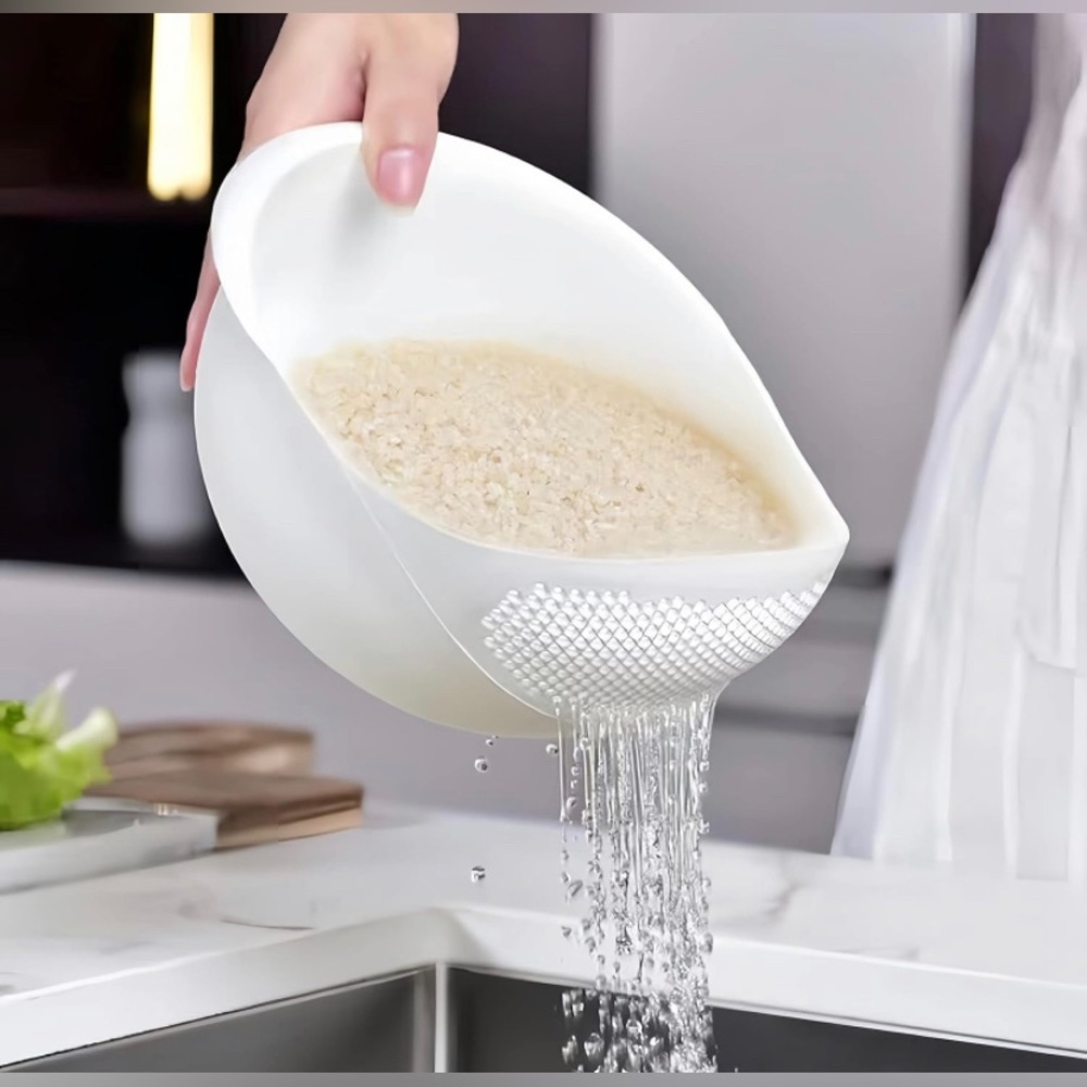 Multi Use Rice Washing Vegetable Fruit Strainer White Bowl Rice Washer